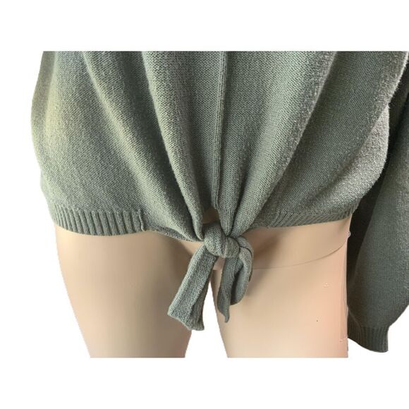 Hollister Green Long Sleeve V Neck Tie Front Ribbed Sweater Size Extra Large - Picture 3 of 12